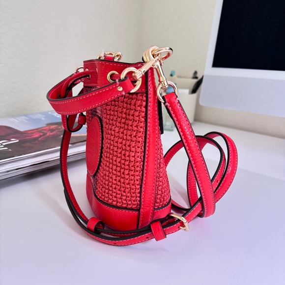 Coach C9955 Mini Dempsey Bucket Bag With Coach Patch In IM/Miami Red Multi - Picture 4 of 8